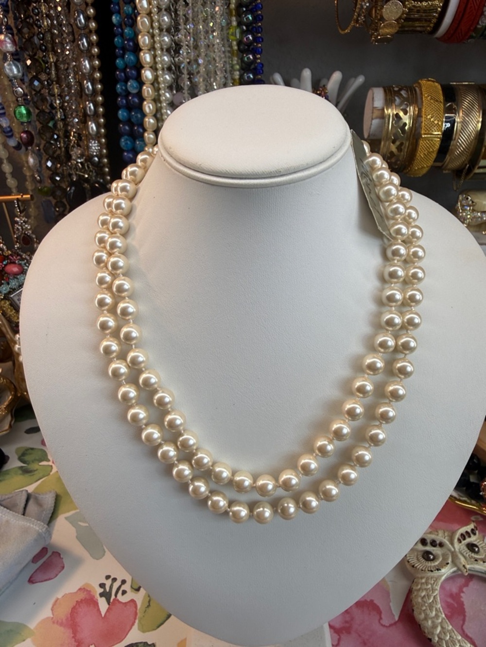 New! Monet Classic Double-Strand Pearl Necklace - Ivory Glass Pearls